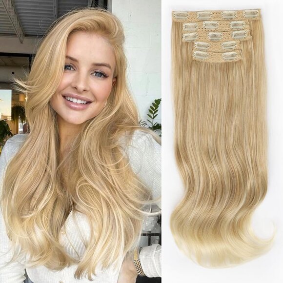 Thick Long Stright Layered Hair Extensions Blonde with Light Ends 20 Inch